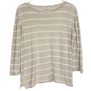 Kinross Linen Pullover Sweater Striped Womens Small Boatneck Beige Lightweight